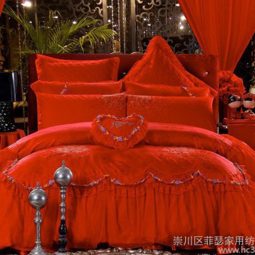 婚慶床品套件 婚慶多件套 大紅全棉喜慶貢緞繡花十件套 特價批發