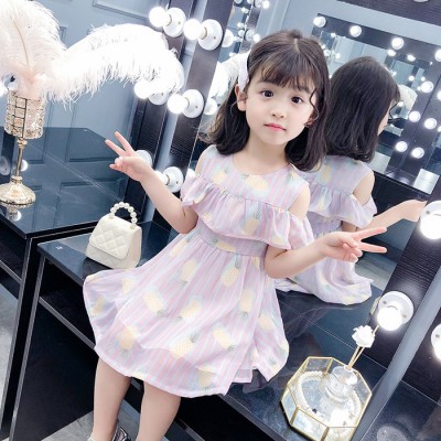 女童吊帶裙2019夏款新款甜美公主兒童中大童洋氣吊帶一字肩公主裙