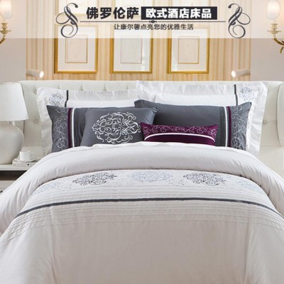 五星級(jí)酒店60支棉純棉貢緞床單精美刺繡全棉床上用品七件套 歐式