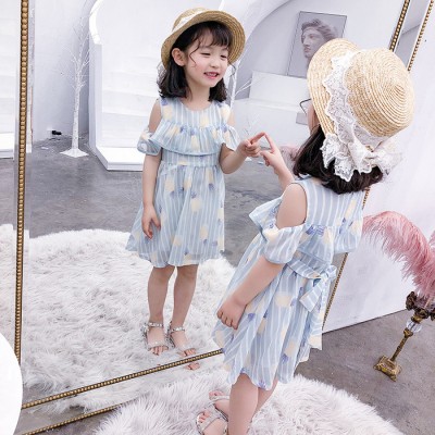 女童吊帶裙2019夏款新款甜美公主兒童中大童洋氣吊帶一字肩公主裙