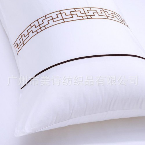 五星級(jí)酒店布草賓館床上用品四件套 純棉貢緞繡花鑲邊床單被套件