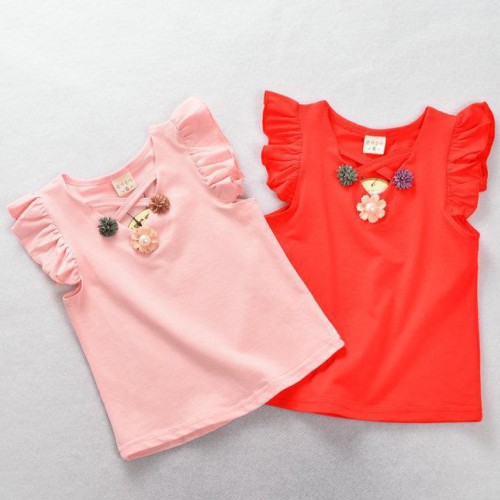 韓版小花**時(shí)尚女童背心 新款?yuàn)W代爾棉童裝背心2016夏季童