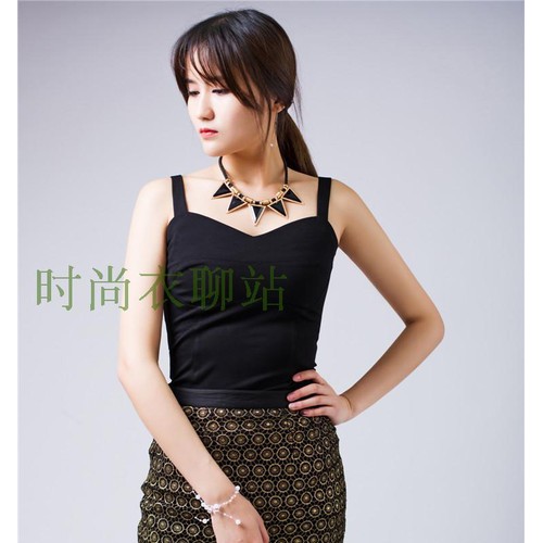 女士吊帶背心黑白色打底衫短款小背心吊*帶衫針織棉修身性感內搭