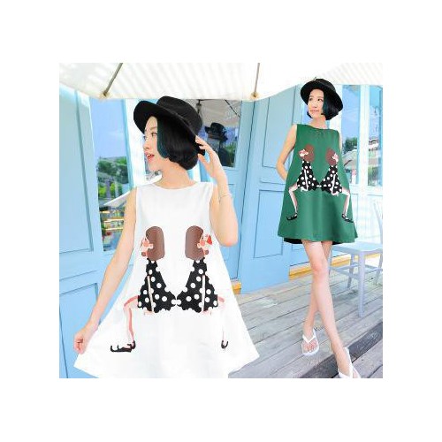 無袖背心連衣裙,印花背心連衣裙,印花連衣裙,少女連衣裙,女孩連衣