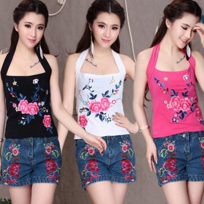 2014新款民族繡花松緊貼身打底吊帶