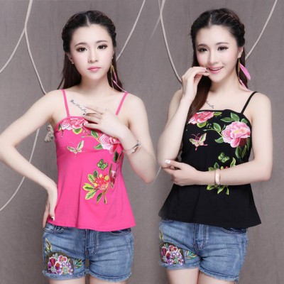 2014民族風夏季新款百搭打底民族風高端刺繡吊帶衫