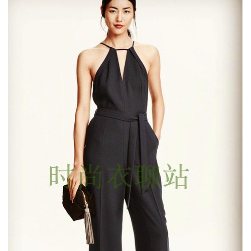 2017鈿瓔新款吊帶闊腿褲女高腰黑色顯瘦夏季休閑背帶寬松連體褲