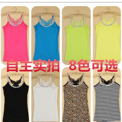 2014韓版女裝新款后背蝴蝶結設計時尚鉆領吊帶小背心