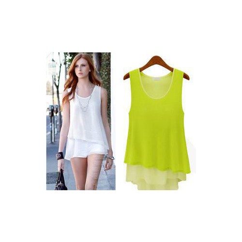 夏裝新品女裝 糖果色百搭拼接假兩件吊帶背心雪紡裙打底衫