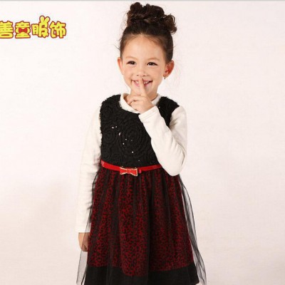 善童15年春季新款紗網時尚背心裙中大童女童連衣裙送腰帶Y47