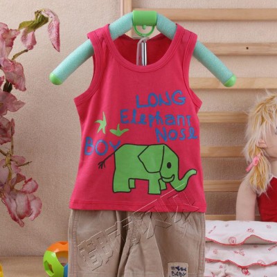 高品質(zhì) 夏季新款卡通大象男童背心童套裝 上衣+短褲二件套YT