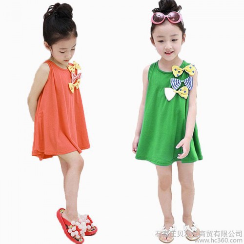 供應2014夏款童裙 韓版女童純棉大裙擺蝴蝶結背心連衣裙 吊帶連衣裙
