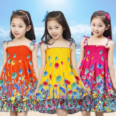 童裝2015夏季沙灘裙女童背心裙 中國民族風(fēng)公主裙子送項鏈包