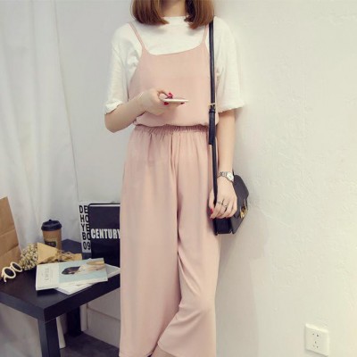 868#實拍雪紡套裝2件套裝 吊帶背心女式休閑套裝+寬松闊腳