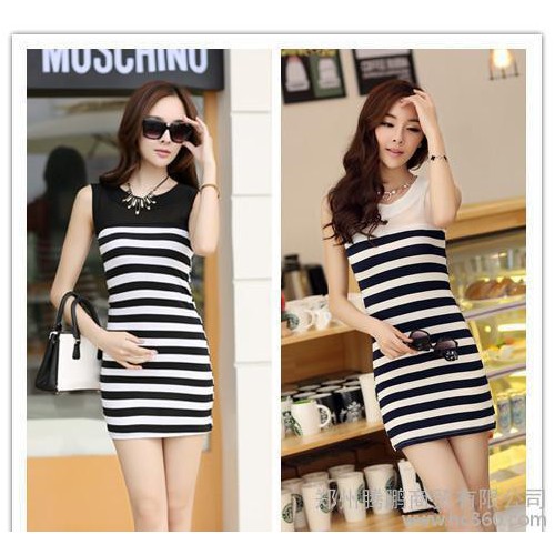 實拍 2015夏裝新款 時尚修身顯瘦條紋OL背心裙包臀甜美連