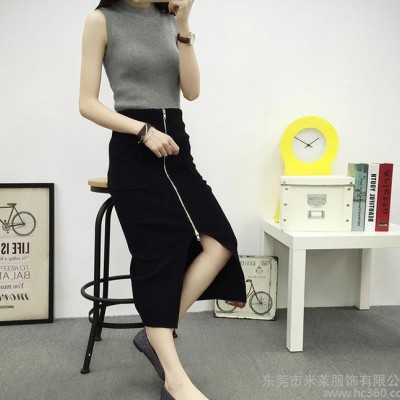 夏季無袖打底衫潮 背心女針織衫+ 針織包臀拉鏈裙 813