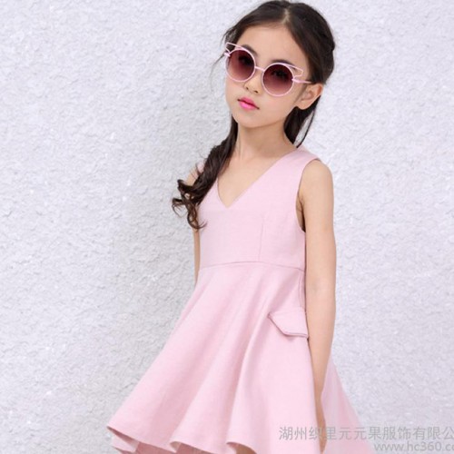 童裝女童背心裙2016夏裝新款韓版女童純色大擺公主裙蝴蝶結連