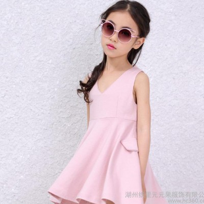 童裝女童背心裙2016夏裝新款韓版女童純色大擺公主裙蝴蝶結連