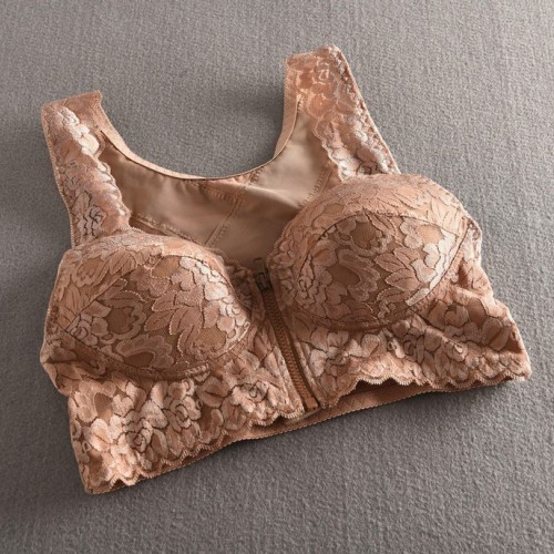 15新款夏季薄款蕾絲寬帶內衣 棉質背心式文胸前扣拉鏈無鋼圈內