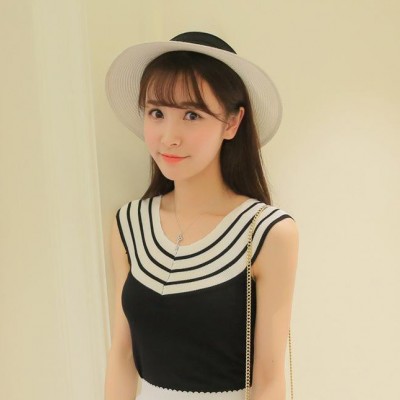 女式針織衫修身顯瘦針織背心 2016夏季新款條紋撞色V 品牌