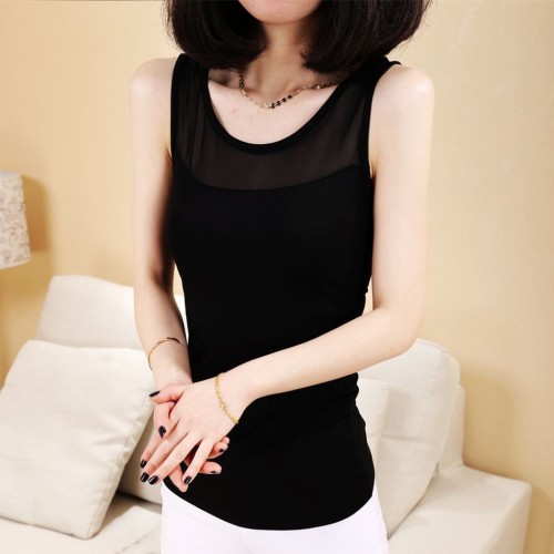 直銷 新款吊帶背心女莫代爾拼接蕾絲打底衫網紗小背心