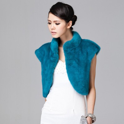艾瑪珮姬 水貂整貂坎背心藍(lán)色裘皮立領(lǐng)披肩禮服外搭短款外套