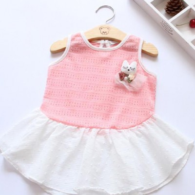 女童夏季新款清涼小連衣裙無袖背心拼接鏤空小紗裙蓬蓬公主裙