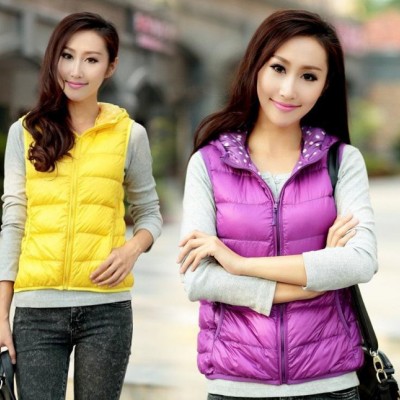 2014秋冬新  輕薄修身波點(diǎn)連帽羽絨服馬甲背心女 羽絨馬夾