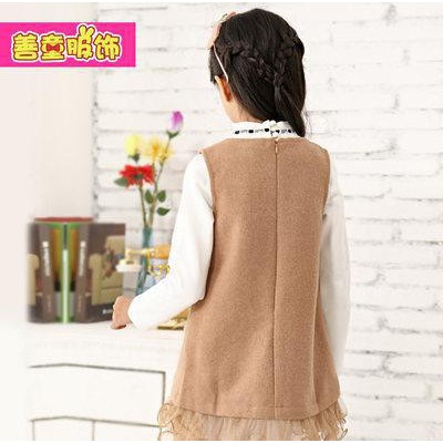 善童品牌童裝秋冬新款圓領羊毛呢背心群女童連衣裙童裝