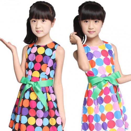 童裝 夏季新款女童連衣裙 韓版純棉圓點女童背心裙 中大童連衣裙