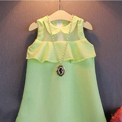 2016夏季新款女童無袖T恤 中小女娃娃背心上衣 綠色清新T