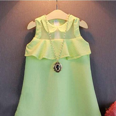 2016夏季新款女童無袖T恤 中小女娃娃背心上衣 綠色清新T