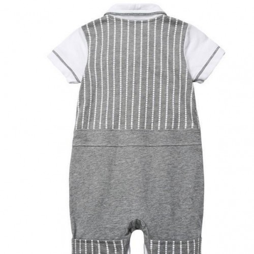 嬰兒夏天衣服嬰幼兒夏季連體衣男寶寶紳士短袖背心式連身衣爬服