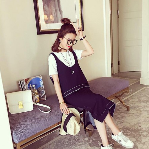 女式休閑2016春夏新款時尚休閑牛仔背心半女式休閑套裝身裙+