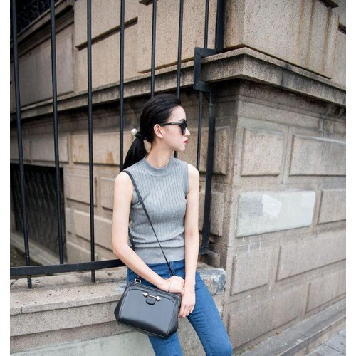 歐美復古小高領螺紋無袖薄款套頭打底針織衫背心 6803