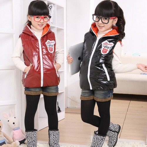 雙十一春秋冬款韓版女童裝潮款汽車圖案亮皮夾棉連帽兒童馬甲背心