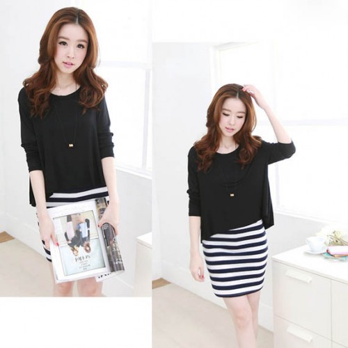 2014秋冬新款 純色短上衣 后背開縫 系帶縫合 條紋包臀背心 時尚搭配 甜美氣質女式休閑套裝