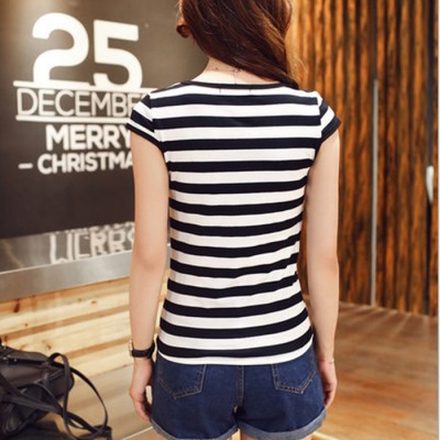 買一送一特價女裝夏裝新款潮百搭背心氣質條紋圓領夏款女T恤上衣                新品上架 買一送一