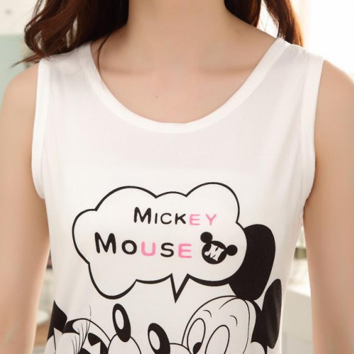 直銷女背心夏季無袖卡通睡衣少女款牛奶絲舒適居家服套裝