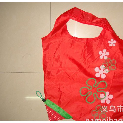 草莓折疊購物袋 環保滌綸折疊布袋 草莓二合一連體背心環保袋