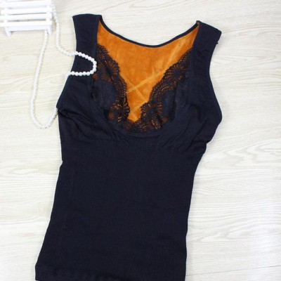 爆款蕾絲保暖背心顯瘦修身美體保暖內衣女士黃金甲加厚美體保暖衣