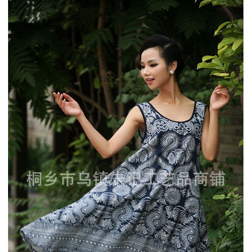 棉麻無袖連衣裙民族風服飾復古背心裙大碼中國風亞麻大擺連衣裙