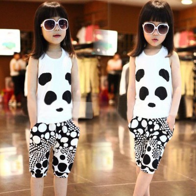 巴朵貝貝休閑套裝 熊貓童套裝  夏季熊貓背心套裝 男童女童套裝男