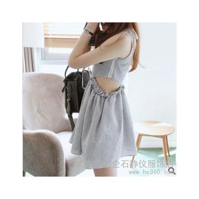 供應淘寶熱門同款 韓版女裝新款可愛露腰有拉鏈圓領背心連衣裙ME6136