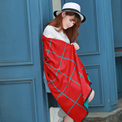 直銷秋冬新款空調大方格披肩圍巾純色加長保暖秋冬長巾批發定制