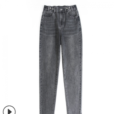 加絨哈倫高腰牛仔褲女直筒寬松秋冬2020年新款季顯瘦蘿卜老爹褲子