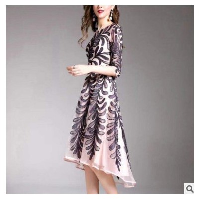 2020秋冬新款打底連衣裙女婚宴時(shí)尚搭配中年媽媽裝女裙子一件代發(fā)