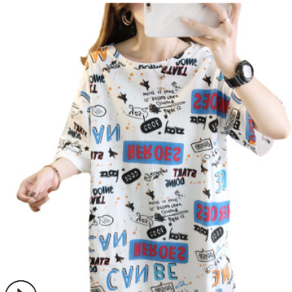 2020女裝涂鴉中長(zhǎng)款寬松短袖T恤女大碼學(xué)生打底上衣1688一件代發(fā)