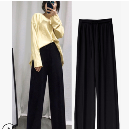 2020新款闊腿褲子女夏休閑高腰墜感寬松顯瘦直筒垂感拖地長(zhǎng)褲
