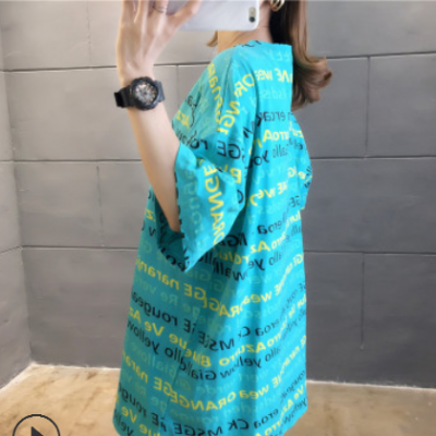 (牛奶絲)夏季中長(zhǎng)款寬松大碼跨境cec短袖T恤女ins潮網(wǎng)紅上衣